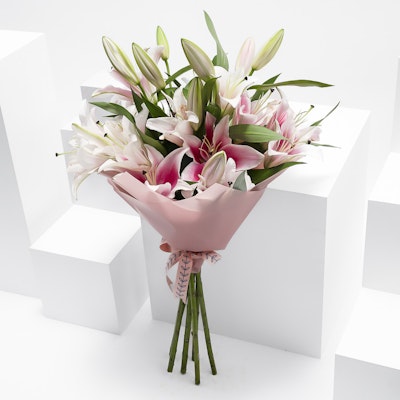 6 Pink Lilies | Pink Wrap