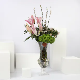 6 Pink Alstroemeria | Glass Vase