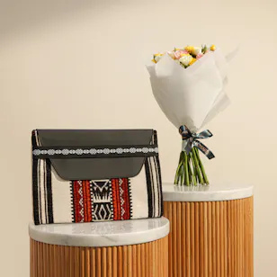 Kaseb Sadu Heritage Pouch | Bright Purity Flowers Bouquet