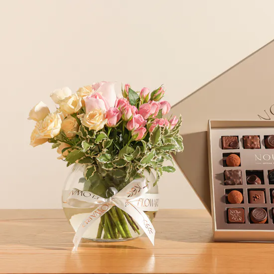 Nouga Congratulation on Graduation Bonbons Chocolates Classic Square Box | Elegant Flower Vase