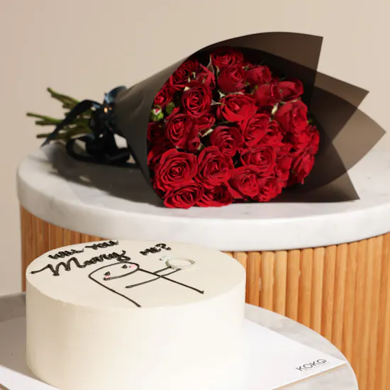 Koko Will You Marry Me Cake | Red Baby Rose Bouquet