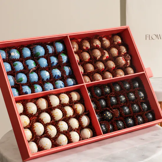 Nua Large Classic Chocolate Bonbon Slipcase Box | Jubilant Flower Bouquet