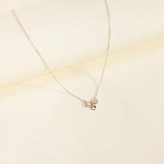Baby Crown Rose Heart Gold with Diamonds Kids Necklace