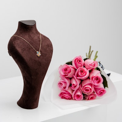 L''azurde Colorful Flower Necklace with Pink Roses
