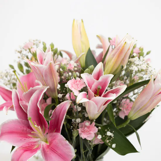 Pink Lily & Carnations | Glass Vase