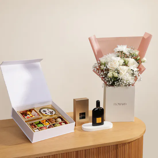 MyGovindas Rakhi Divine Bond Sweets Box | Cherished Memories Perfume and Flowers