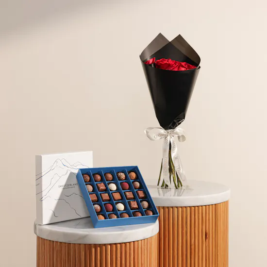 Sweetzerland Elegant Chocolate Box | Shinny Flowers Bouquet