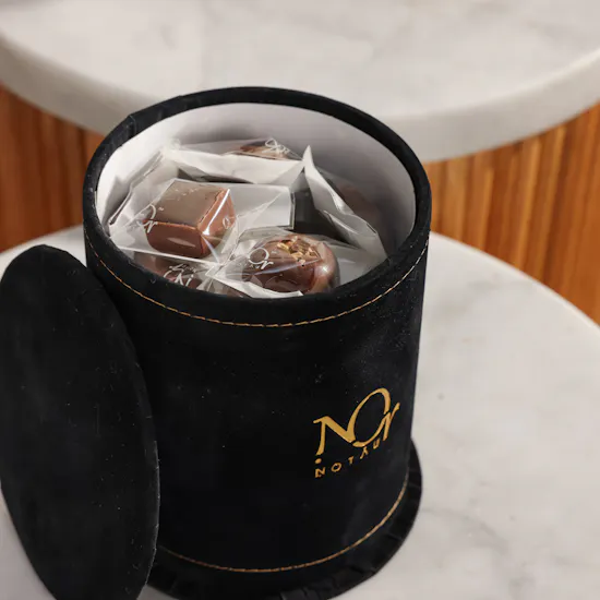Nor Noyau Round Black Velvet Small Chocolate Box | Regal Tides Flowers