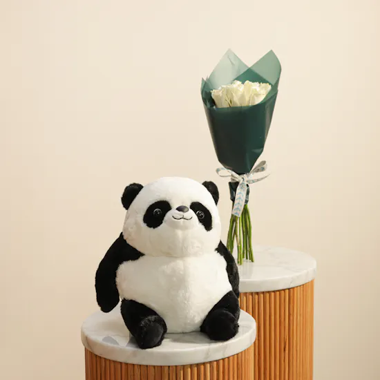 Floward Adorable Stuffed Toy | White Roses Bouquet