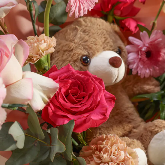 Floward Small Teddy Bear | Joyful Flowers Bouquet
