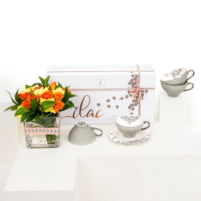 Otantik Tea Porcelain Set 12 Pieces From Lilac | Bright Yellow