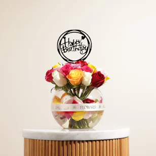 Happy Birthday Mixed Flowers Vase