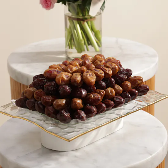 Bateel Mirage Premium Date Glass Tray | Welcome Baby Girl Flowers