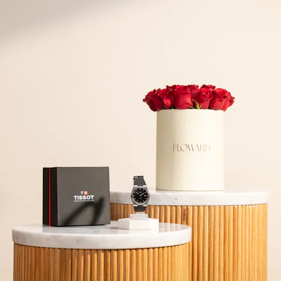 Tissot PRX Black Men's Watch | Charming Red Roses Box