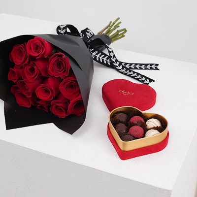 12 Red Roses | Bateel Truffles Small Box