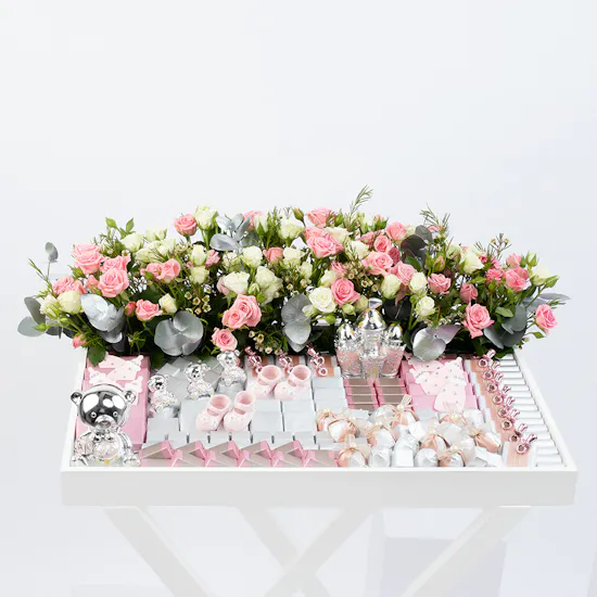Opera Welcome Baby Girl Chocolates Stand & Flowers