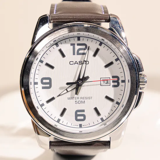 Casio Men Leather Watch | Orange Roses