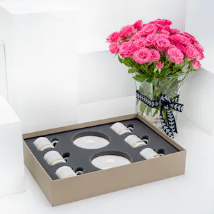 Dimlaj Porcelain Set of Coffee Cups | Baby Rose Vase