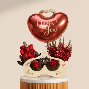 Floward Mix Chocolates | I Love You Red Flowers and Balloon