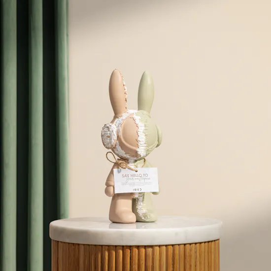 Nno Pink and Mint Green Meteorite Bunny Sculpture