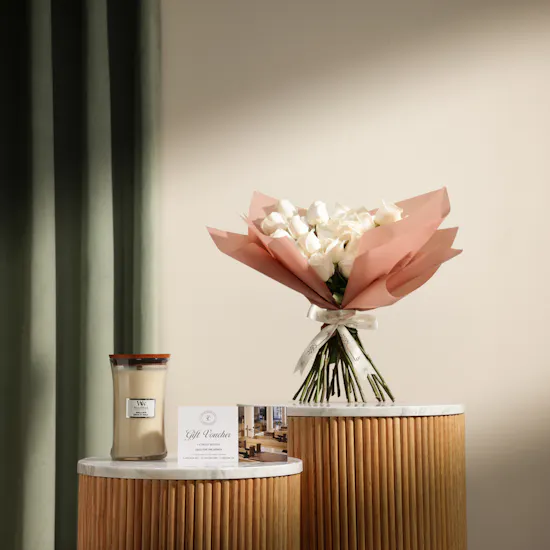 WoodWick Hourglass Candle | Sculpt Pilates Group Session Gift Voucher and Glam Roses