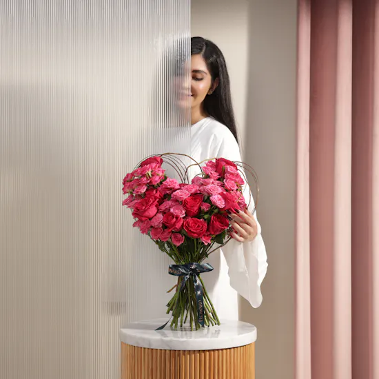 Warm Heart Fuchsia Roses Bouquet