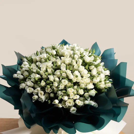 Pure White Baby Roses Bouquet | 75 Flowers