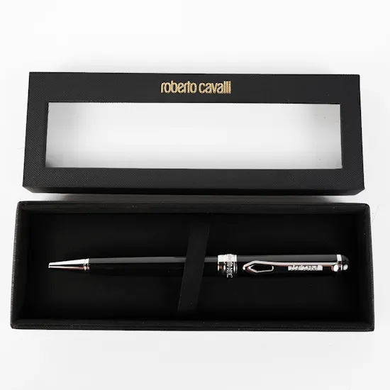Roberto Cavalli Writing Pen | Silver Color & Black Lacquer