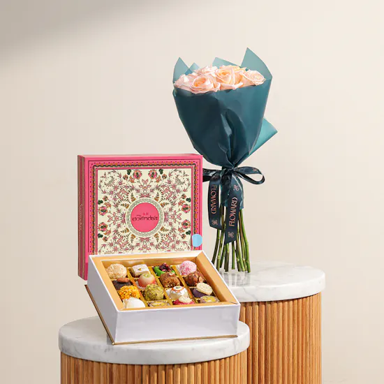 MyGovindas Fancy Sweets Medium Premium Box | Elegance Flower Bouquet