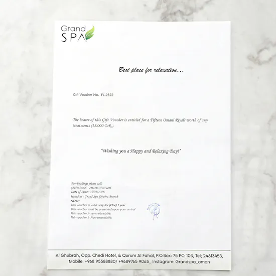 Grand Spa 15 OMR Black Box Women's Gift Voucher