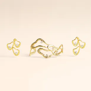 Lynyer Celestial Whispers Trip Drop Gold Plated Bracelet and Earrings Set