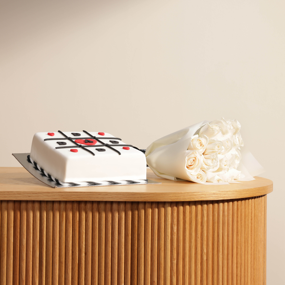 كيك الأب بالشوكولاتة من فلاورد | باقة جوري بيضاء