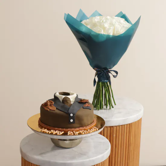 Floward Men's Birthday Cake | Bloomlight Serenade Flowers Bouquet