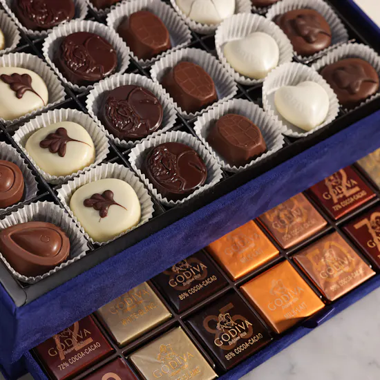 Godiva Large Luxury Velvet Navy Blue Chocolate Box