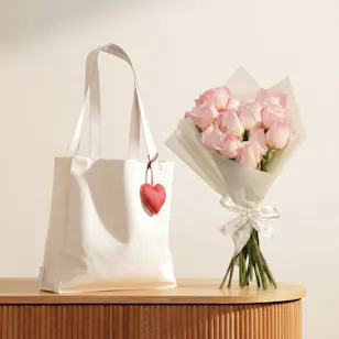 Glossy Touch White Leather Bag with Red Heart Charm | Opulent Flower