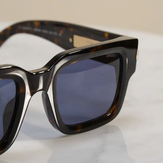 Police Full Rim Rectangular Dark Brown Men's Sunglasses