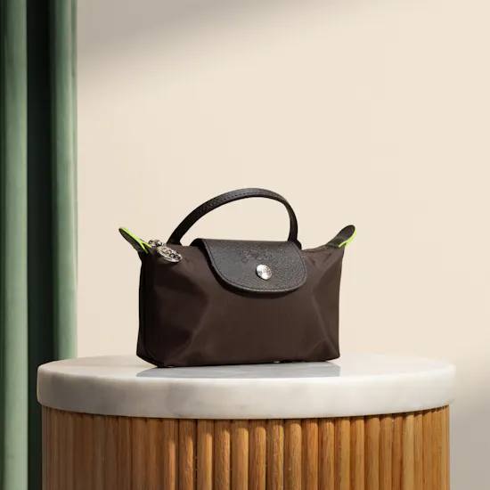 LongChamp Mocha Pochette with Handle Le Pliage Tote Bag