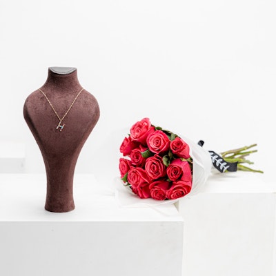 L'azurde Letter H Necklace | Fuchsia Roses