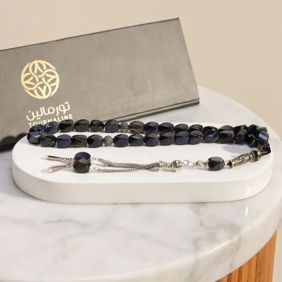 Epock Tourmaline Luxury Dark Blue Silver Plated Rosary