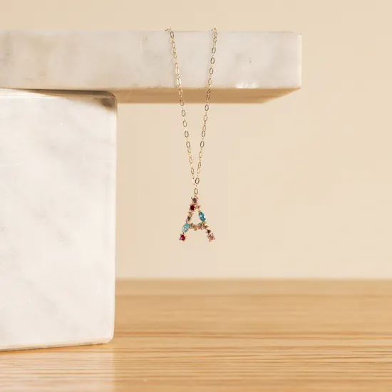 Lazurde Letter A Colored Stones Necklace