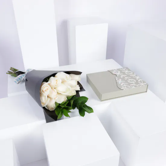 Floward Chocolates Box | White Roses
