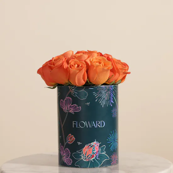 Sparkle Orange Rose Box | 15 Flowers