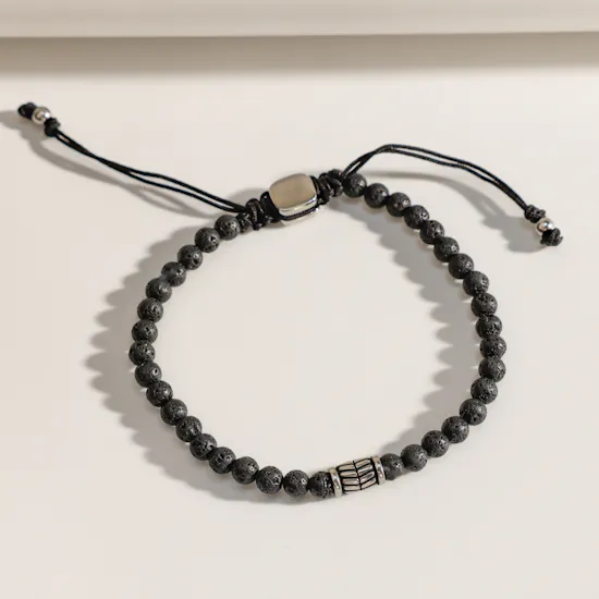 Fossil Everett Beaded Black Semi-Precious Men’s Bracelet