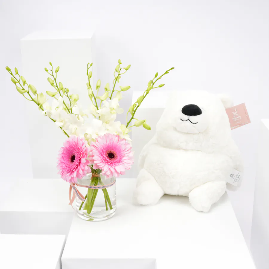 Floward White Bear with Spring Blooms Vase 5