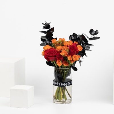 Red & Orange Roses | Cylinder Vase