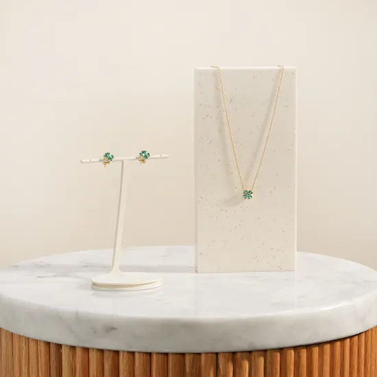 Pandora Green Lucky Clover Stud Earrings and Necklace Set