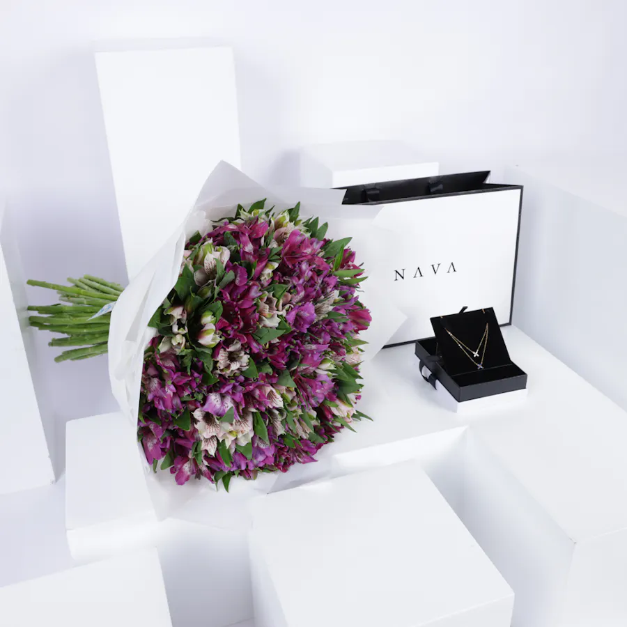 Nava Gold Necklace | Purple Flowers  5