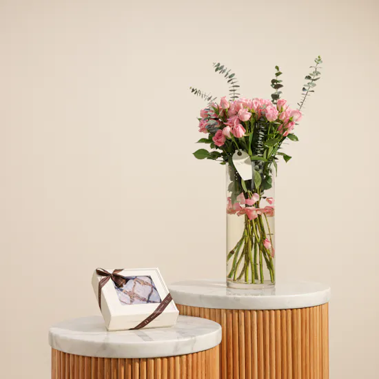 Ghazl Chocolatier Happy Birthday Mini Box | Baby Rose Vase