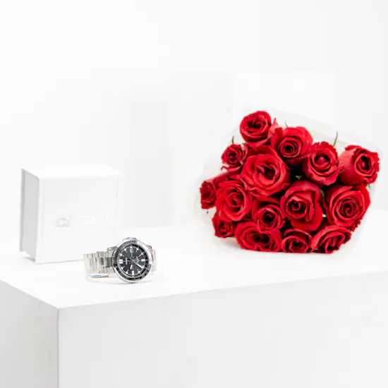 Casio Men's Stainless Steel Watch | Red Rose