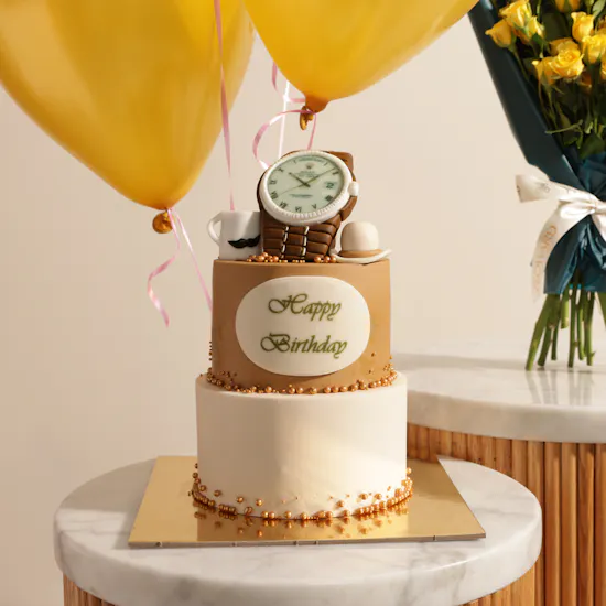 Floward Golden Moments Celebration Cake | Happy Birthday Flowers and Balloons